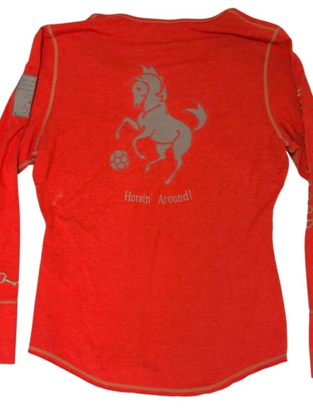 Goode Rider Top Size L Bamboo Long Sleeve Equestrian "Horsin Around" / Large